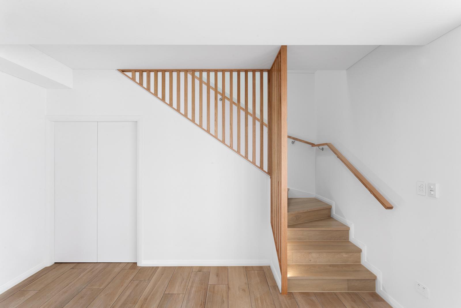 Timber staircase with custom slat balustrade — Malabar