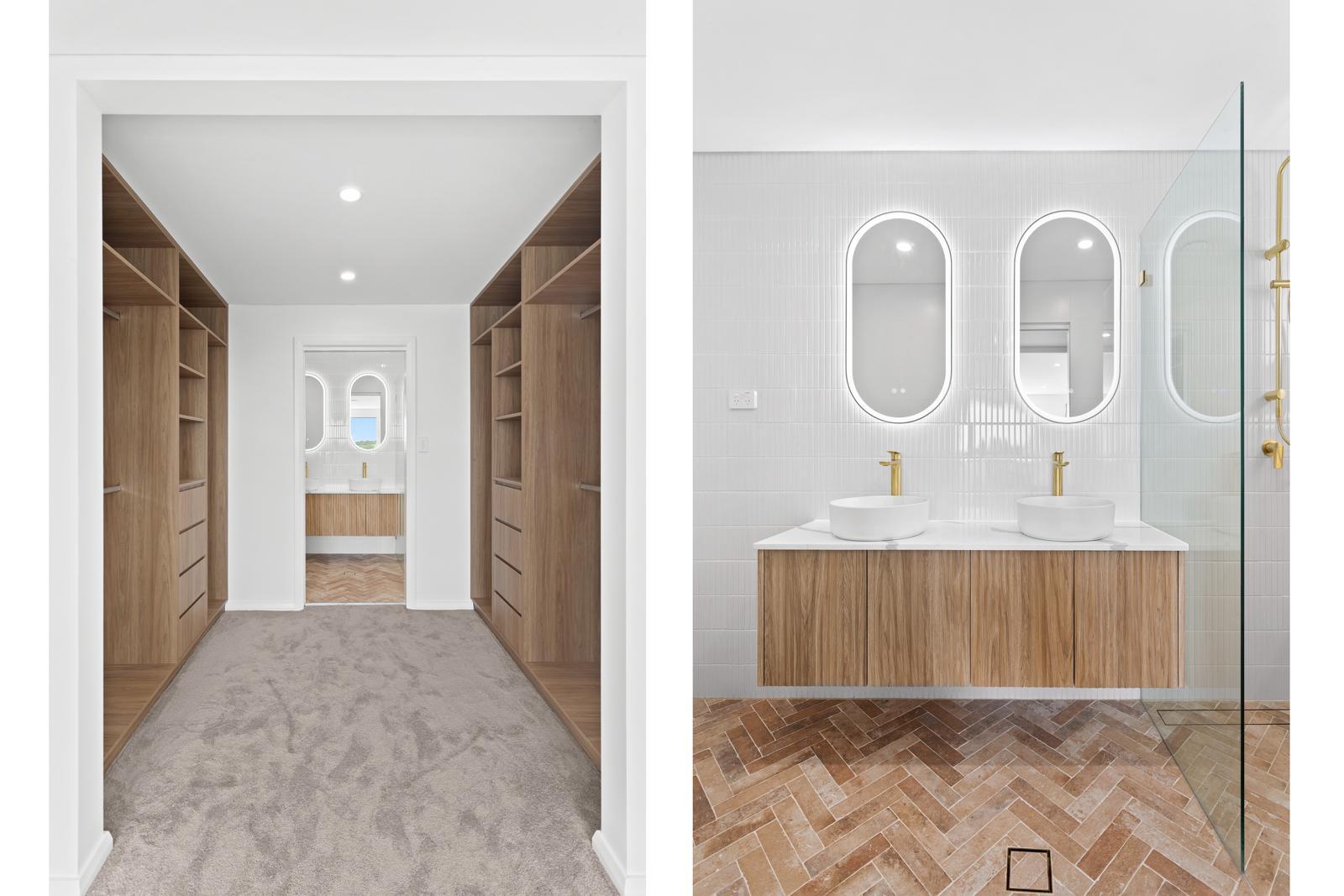 Double vanity close-up with feature tile wall, Malabar